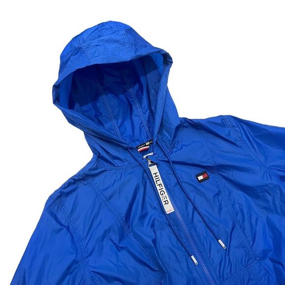 Tommy Hilfiger Jacket Womens L Blue Hoodie Windbreaker Full Zip Flag Sporty NEW - Picture 12 of 12